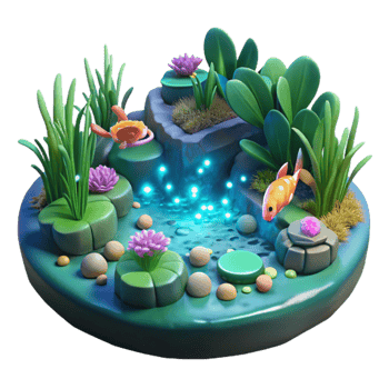 Enchanted Pond 3D Render of Aquatic Scene png