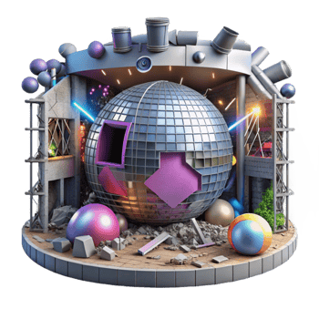 Disco Ball Ruin Futuristic Post-Apocalyptic Dance Scene png