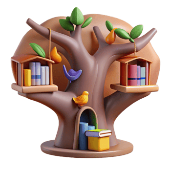 Enchanted Book Tree A 3D Render of a Whimsical Library png