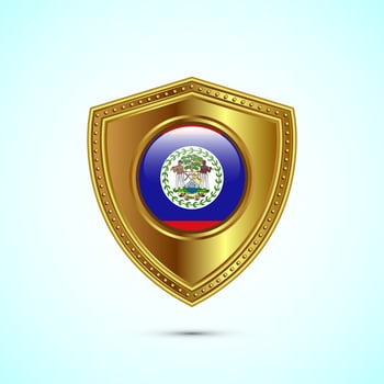 Rounded flag of Belize with glossy gold shield vector