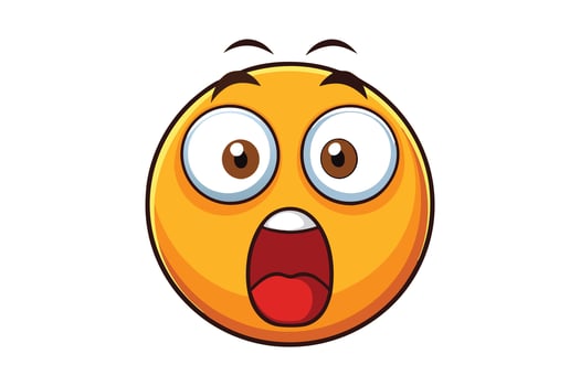 Astonished emoji with wide open eyes and mouth expressing shock or surprise, colorful cartoon illustration on a white background vector