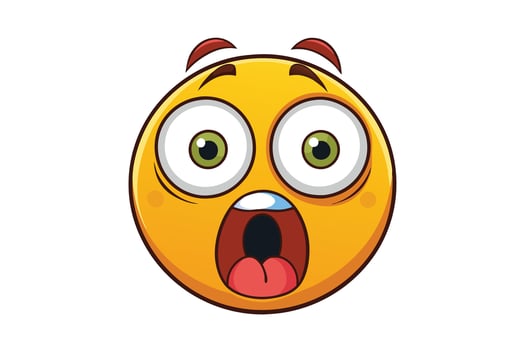 Cartoon astonished emoji with exaggerated wide eyes and open mouth conveying surprise or amazement, isolated graphic design vector