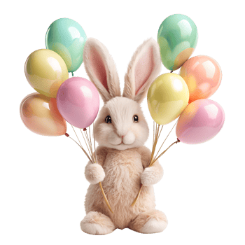 easter bunny with pastel balloons High-quality transparent image, Happy Easter holiday concept, Romania, png