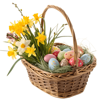 easter basket with flowers photorealistic High-quality transparent image, Happy Easter holiday concept, Romania, png
