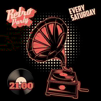 Retro party vintage poster template. Vintage style gramophone on grunge background. vector