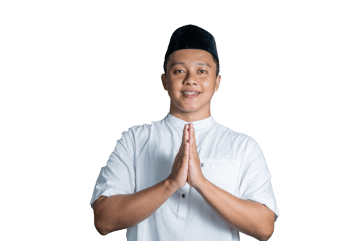 Muslim Asian men smiling happy and shows Eid Mubarak greeting and welcoming Ramadan ges. Concept of religious people and Islamic lifestyle png