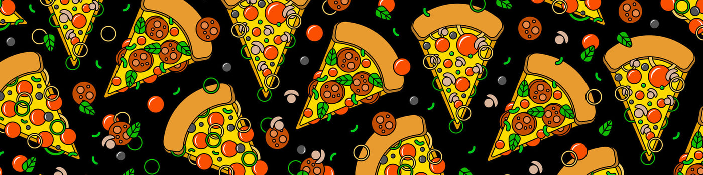 Pizza backdrop. Cartoon slice of pizza pattern. vector