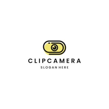 Clip Camera Logo Icon Design . Cam Paper Clips Logo Design Template. Logo Line clip vector