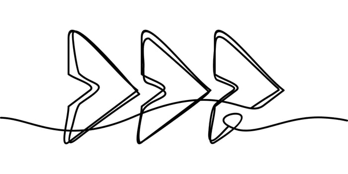 continuous line drawing of arrow symbol to the right. abstract line art illustration vector