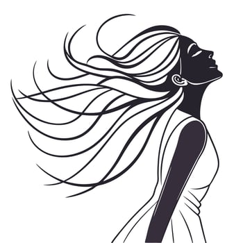 a silhouette line art of a woman with flowing hair vector