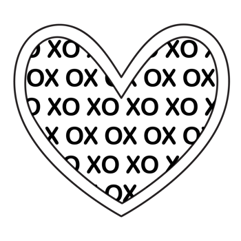 Transparent background outline of a heart with an XO pattern all over the heart. png