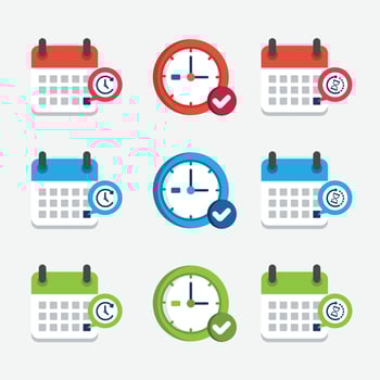 Set square icons page calendar mark agenda app, time, watch, deadline, date page icon and mark done, yes, success, check, approved, confirm. Reminder, schedule line simple sign vector