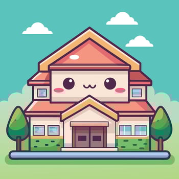 a cartoon house with a big smile on its face vector