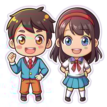 two cartoon characters in school uniforms vector