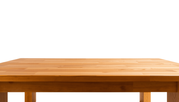 Empty wooden table isolated on transparent background with space for product display, Cut out png