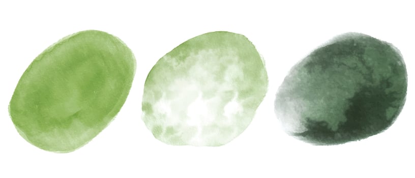 Set of moss tone round shapes watercolor texture vector
