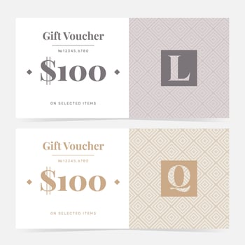 Set of gift vouchers template in pastel beige, gray colors. Elegant minimal design. illustration on white background vector