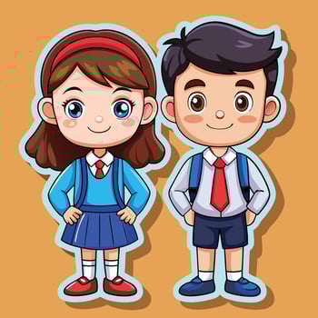 cartoon boy and girl school uniform design art vector