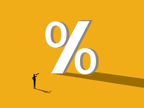 Income, return. Businessman with big percentage vector