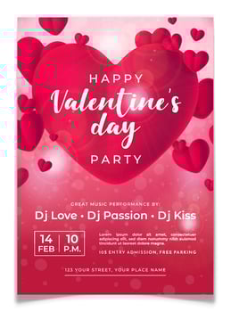 3D Heart Valentines Day Party Invitation Design. vector