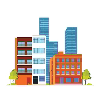 Hotel Apartment Office Building Panorama with Cityscape in the City in Bright Sky vector