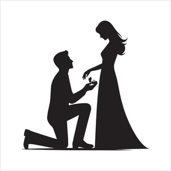 Silhouette of a man kneeling down to propose to a woman vector