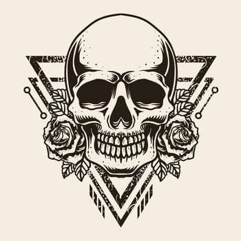 Illustration vintage skull with rose flower. Hand drawn good for T shirt, poster and logo vector
