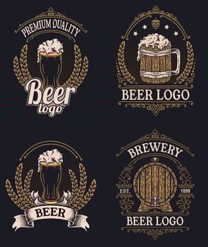 Set of vintage beer logo. illustration. emblem brewery design on black background vector