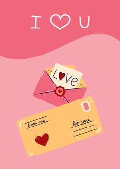 Valentine's Day Card with two envelopes and love note. Simple cute greeting card. illustration. vector