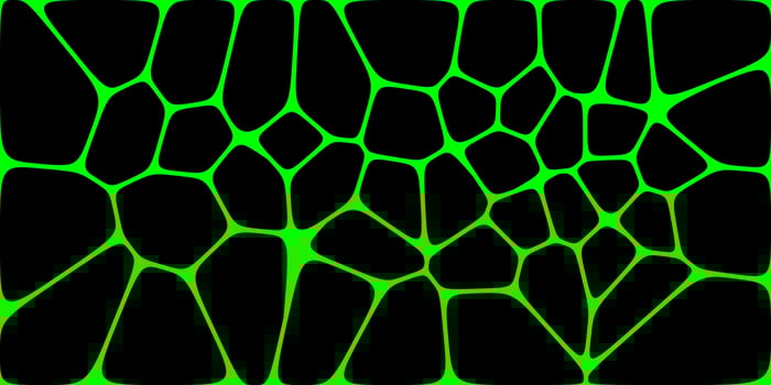 A black irregular polygon pattern with glowing green lines resembling cracked glass or organic cells, creating a futuristic and abstract design. vector