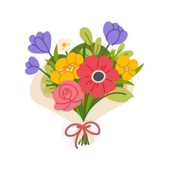 Bouquet of wild or garden flowers on white background. Botanical composition for Mother's Day or Women's Day. isolated design element vector