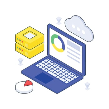 Cloud Data Analytics online isometric Colored illustration. EPS File stock illustration vector