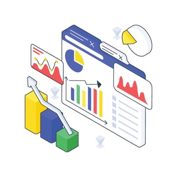 Growth Analysis isometric Colored illustration. vector