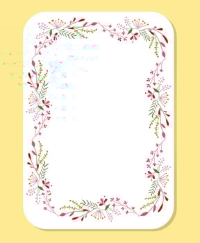 Delicate rectangular floral frame adorned with pink, red, yellow, green flowers and leaves. vector