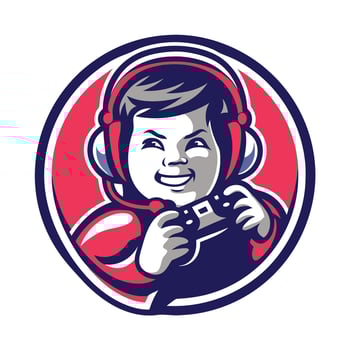 a smiling boy holding a controller in his hand, vector