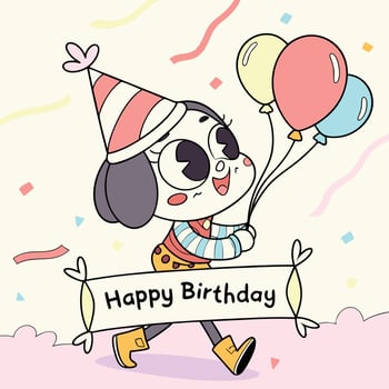 happy birthday cartoon dog holding balloons vector