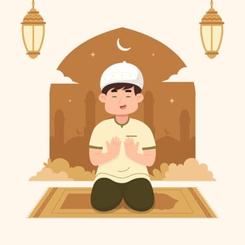 Muslim boy praying in the mosque vector