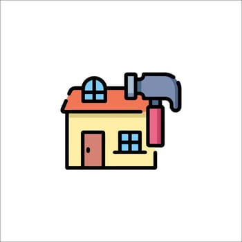 A hammer and house icon on a white background vector