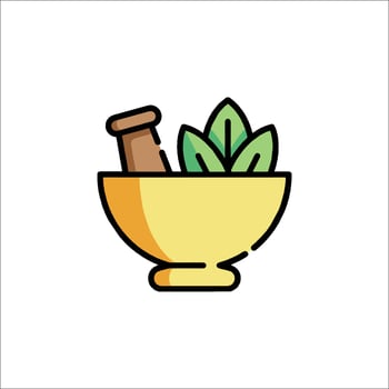 A bowl with herbs and a bottle of water vector