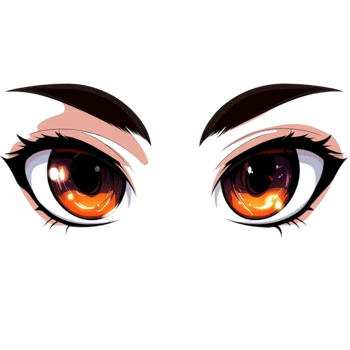 Anime Eye with Orange Eyes and Black Eyebrows On Transparent Background png