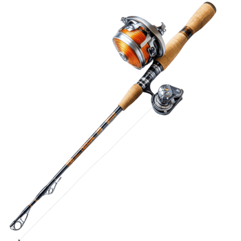 Fishing Rod with Reel and Bait on transparent background. png