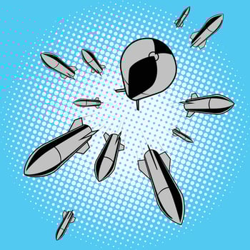 Bombs falling from sky pop art style illustration. Comic book imitation vector