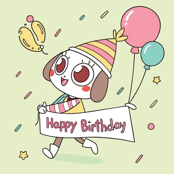 happy birthday cartoon dog holding a banner vector