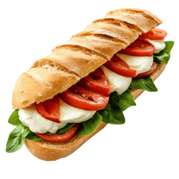 Delicious Caprese Sandwich on White Background on transparent background. png