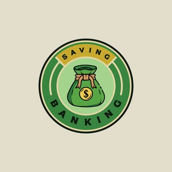 money bag emblem logo color illustration template icon graphic design . investment banking sign or symbol for business finance concept with circle badge label typography vector