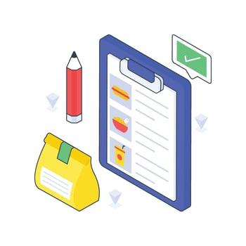 Food Order Checklist isometric Colored illustration vector