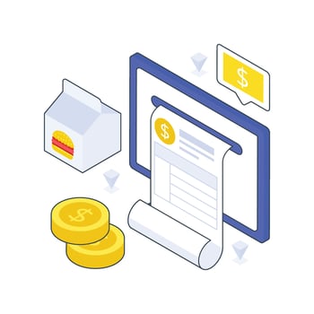 Online Food Bill isometric Colored illustration vector