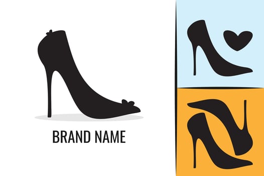Elegant female shoe logo. Woman's shoes footwear logotype. Women boots logo vector