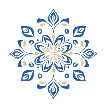 Intricate floral mandala design with blue and gold accents for creative projects. png