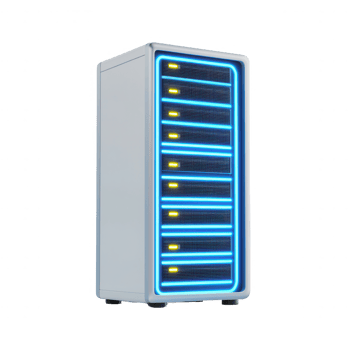 Futuristic server tower with glowing lights, ideal for tech and innovation themes. png